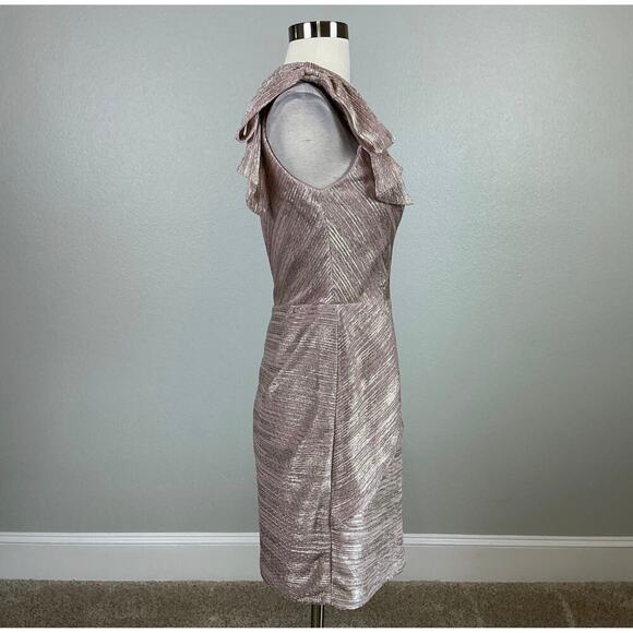 One Shoulder Mini Sheath Cocktail Dress Size 8 Pink and Sparkly Gold by AQUA - Picture 3 of 13